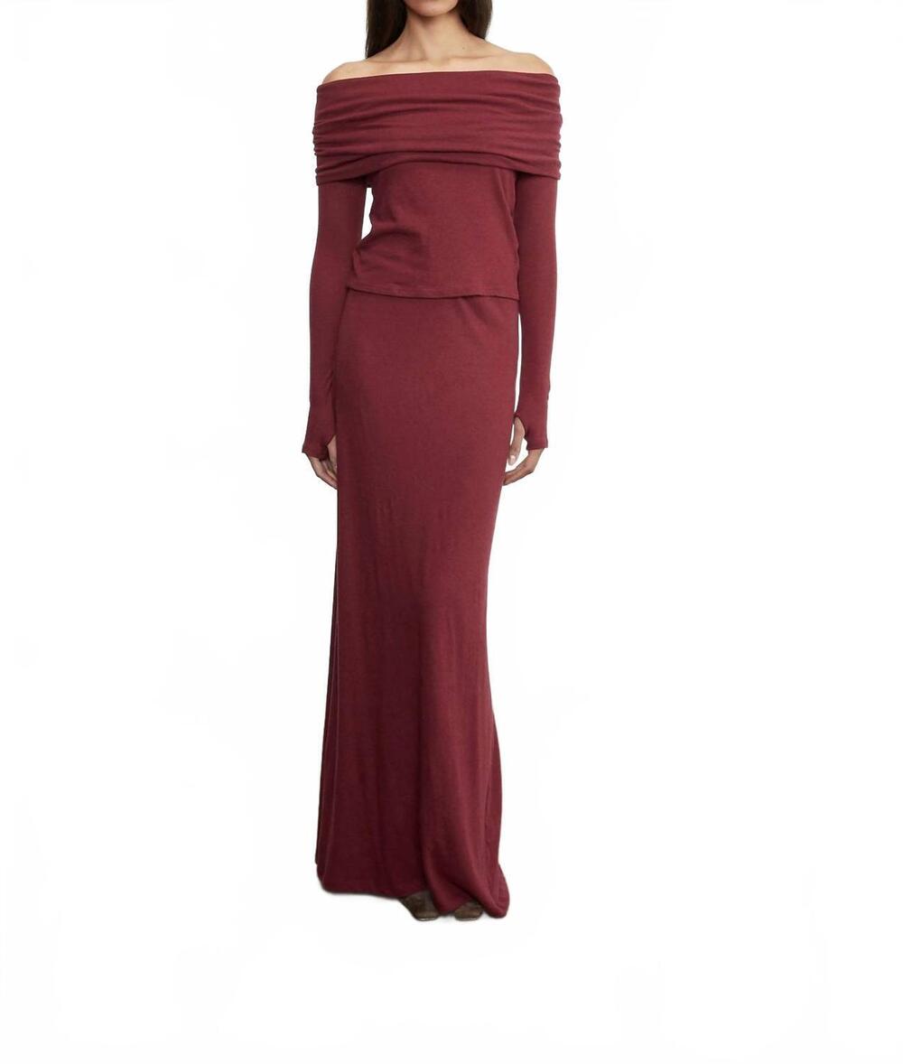 NEW ENZA COSTA cashmere long sleeve off-shoulder top in barolo